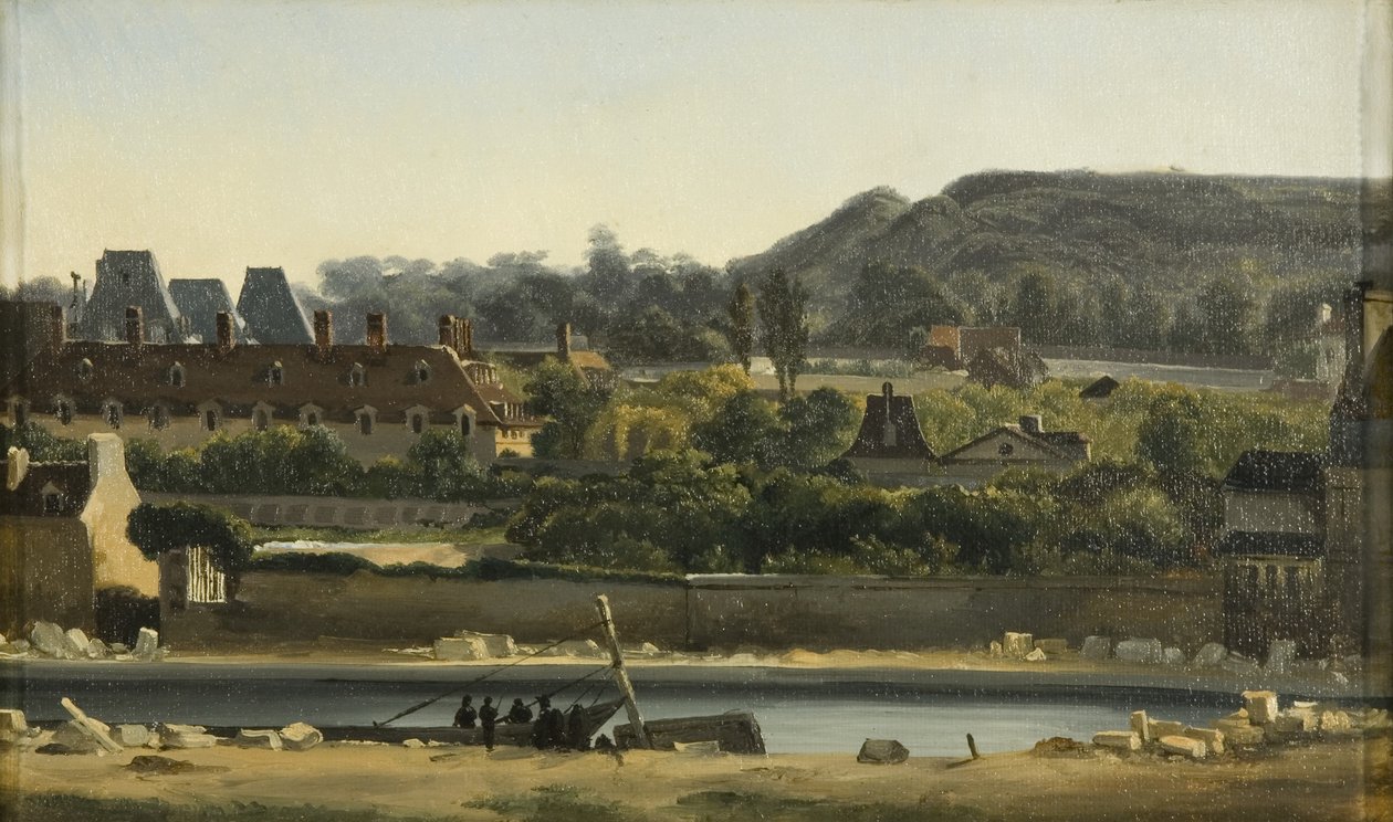 Saint Louis Hospital og Buttes-Chaumont, Paris, ca. 1830 (olje på lerret) av Hippolyte Adam