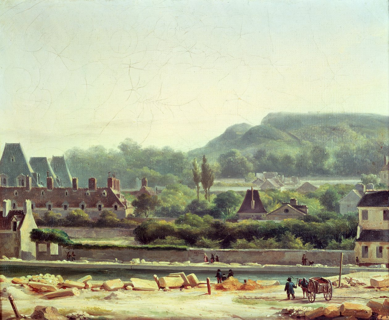 Hopital Saint-Louis og Buttes-Chaumont i 1830 av Hippolyte Adam