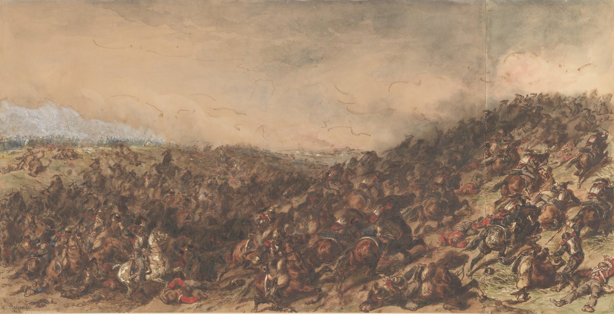 Kampscene Waterloo, 1815-66. av Hippolyte Bellange
