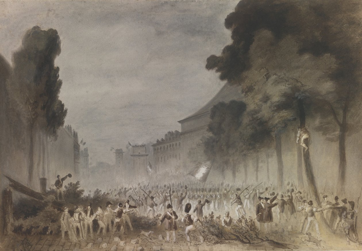 Julirevolusjonen på Grands Boulevards i Paris, 1830 av Hippolyte Bellange