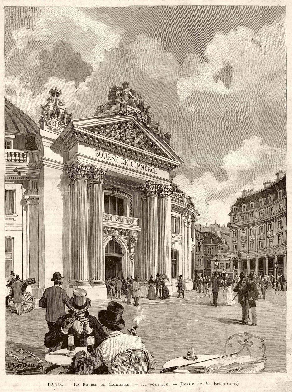 The Stock Exchange in Paris in 1889. Drawing by M. Berteault av Hippolyte Berteaux