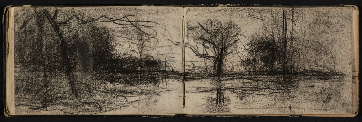 Landskap med dam (side fra en skissebok) av Hippolyte Boulenger