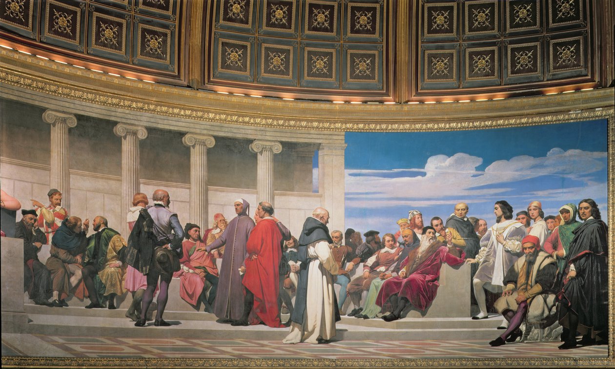 Hemicycle: Artists of All Ages, detalj på høyre side, 1836-41 fresco se også 83553 og 83554 av Hippolyte Delaroche