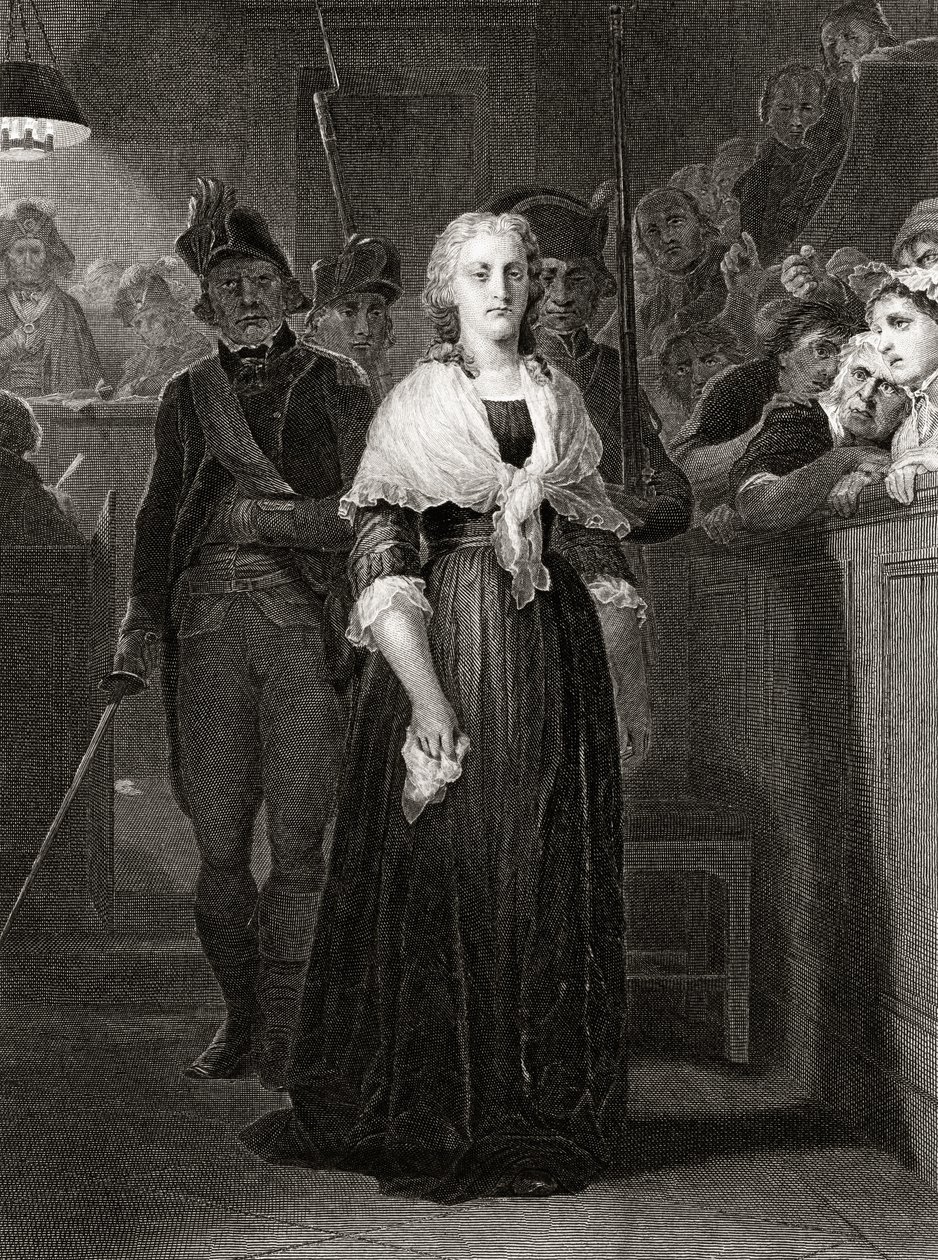 Marie Antoinette for Revolutionary Tribunal Court, 14. oktober 1793, gravert av William French (ca. 1815-98) av Hippolyte Delaroche