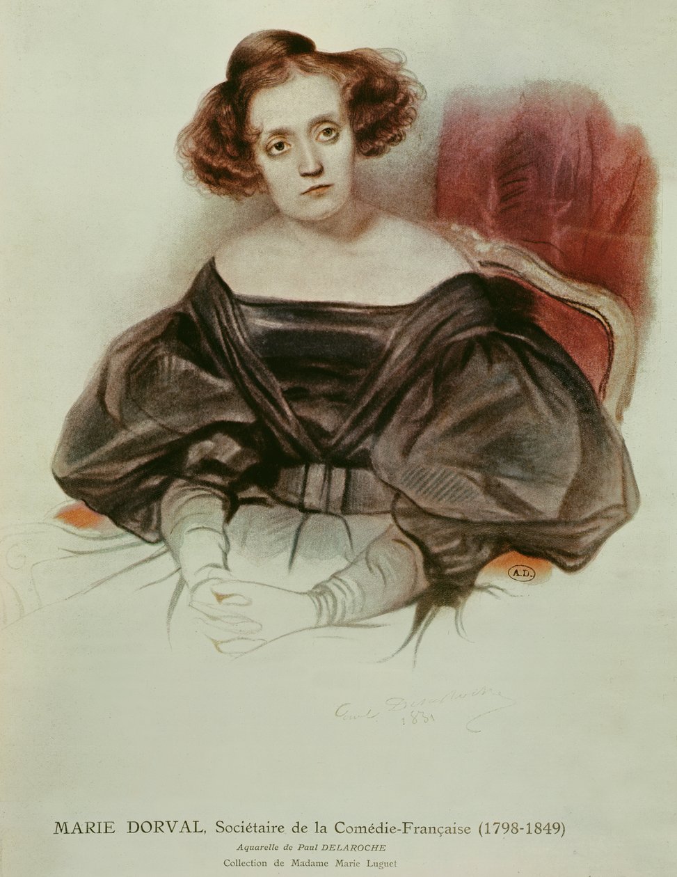 Marie Dorval (1798-1849) i kostyme, 1831 (wc på papir) av Hippolyte Delaroche