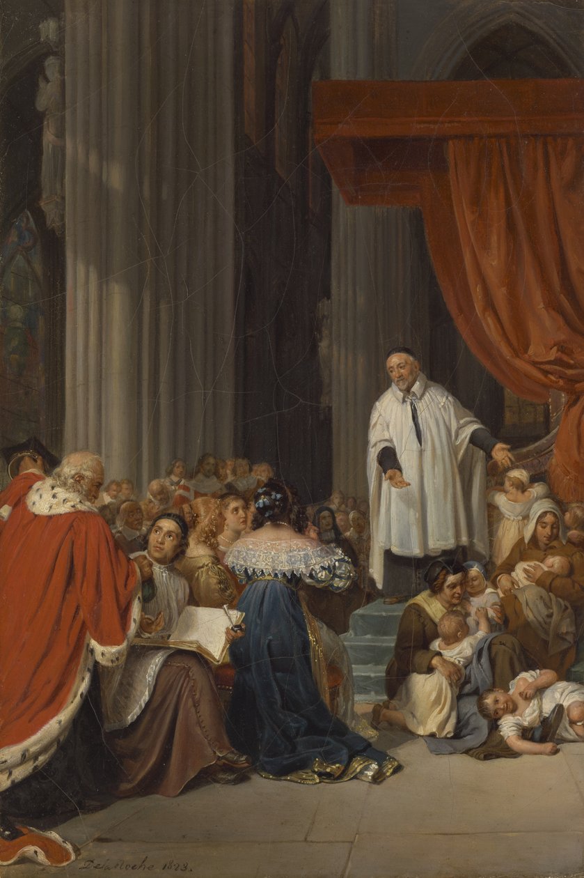 Saint Vincent de Paul forkynner for domstolen til Louis XIII på vegne av de forlatte barna, 1823 av Hippolyte Delaroche