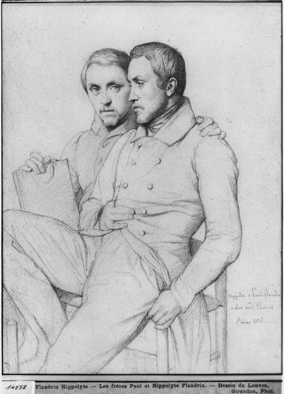 Dobbeltportrett av Hippolyte og Paul Flandrin, 1835 (svart bly på papir) av Hippolyte Flandrin