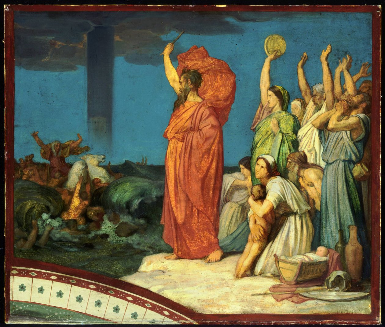 Moses befaler vannet å lukke seg over den egyptiske hæren av Hippolyte Flandrin