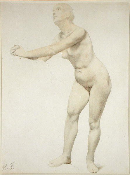 Naken (blyant og akvarell på papir) av Hippolyte Flandrin