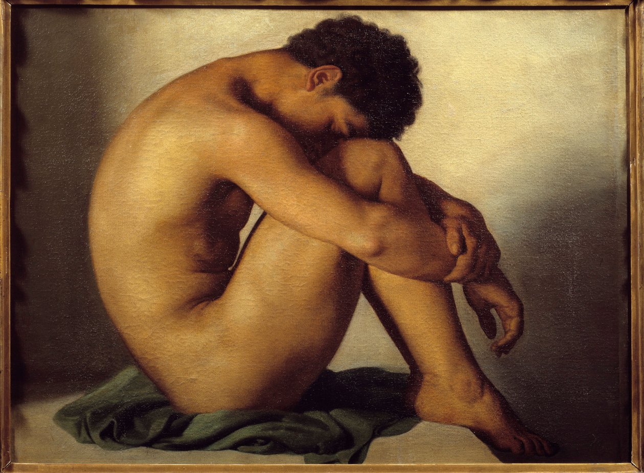Studie av ung mann naken maleri av Hypolithe Flandrin (1809-1864) av Hippolyte Flandrin