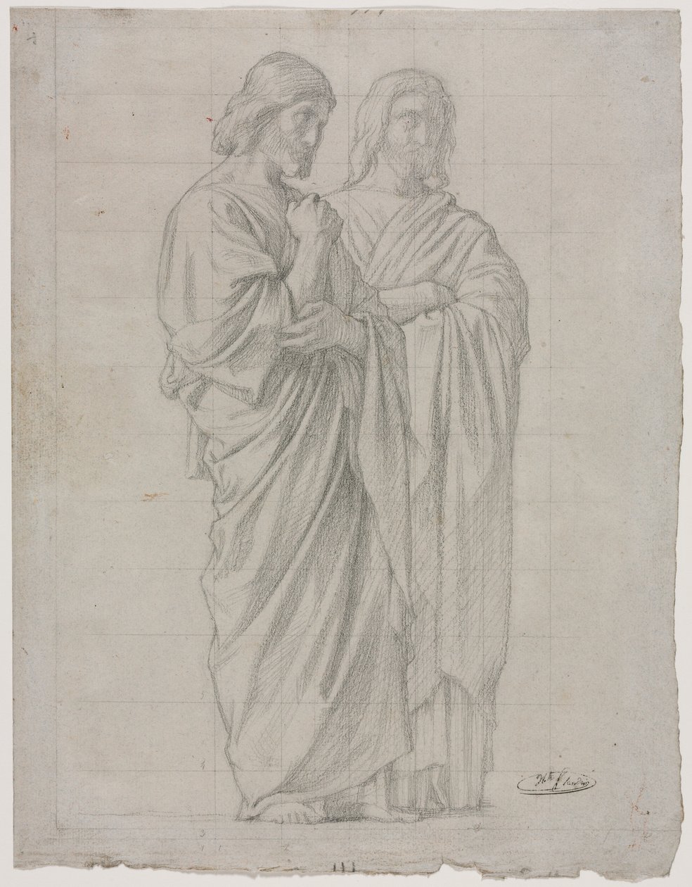 To stående skikkelser (Studie for den venstre delen av Apostlenes misjon) av Hippolyte Jean Flandrin