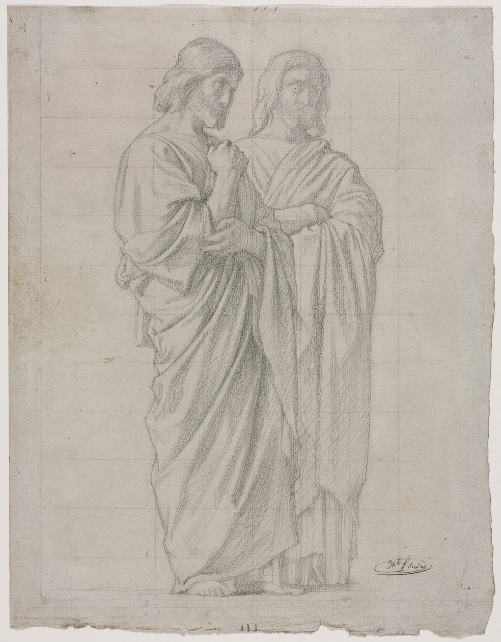 Studie av to stående figurer for den venstre delen av Apostlenes misjon, 1860. av Hippolyte Jean Flandrin