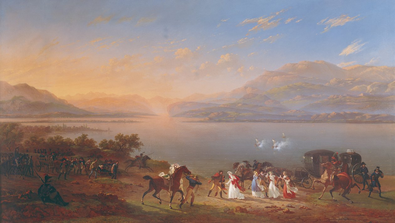 Keiserinne Josephine (1763-1814) ankommer for å besøke Napoleon (1769-1821) i Italia ved bredden av Gardasjøen av Hippolyte Lecomte
