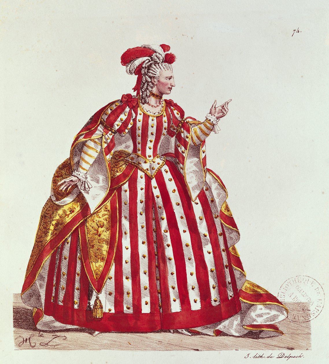 Mademoiselle Dumesnil (1713-1803) i rollen som Agrippina i 'Britannicus' av Jean Racine (1639-99) gravert av Francois Seraphin Delpech (1778-1825) 1740 av Hippolyte Lecomte