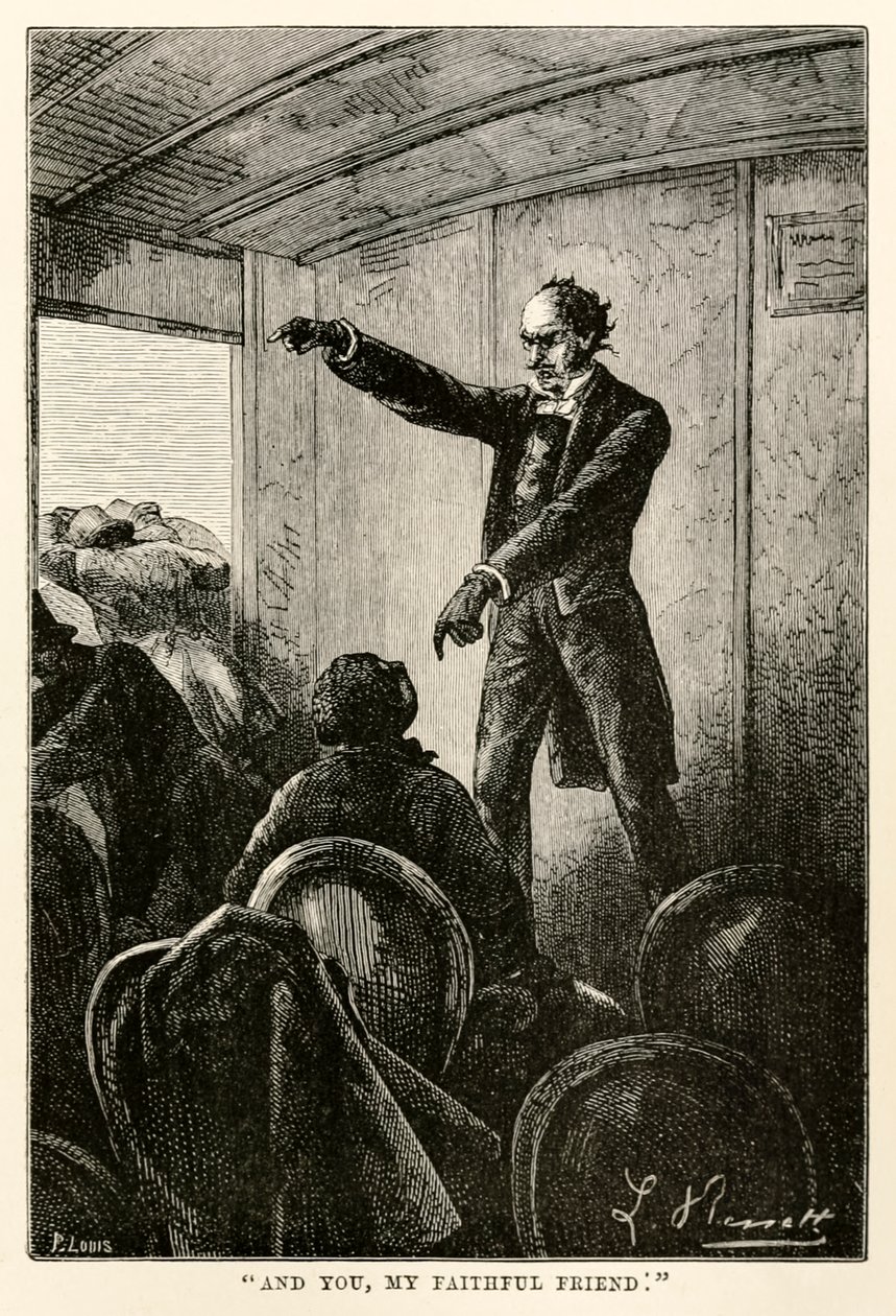 Og du, min trofaste venn., fra Jorden rundt på åtti dager av Jules Verne (1828-1905) gravert av Louis, 1873 av Hippolyte Leon after Benett