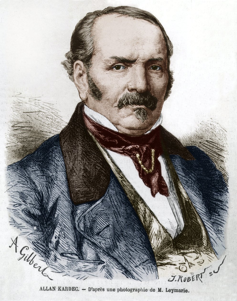Allan Kardec (1804-1869) sant navn Hippolyte Leon Denisart-Rivail, oppfinner av spiritualisme i Frankrike, gravering etter et bilde av Leymarie av Hippolyte Leymarie