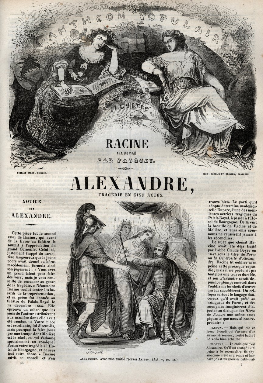 Alexander den store tragedie i fem akter - gravering i "" Works of Jean Racine"" illustrert av Pauquet og notis av Emile de La Bedolliere - 1851 av Hippolyte Louis Pauquet