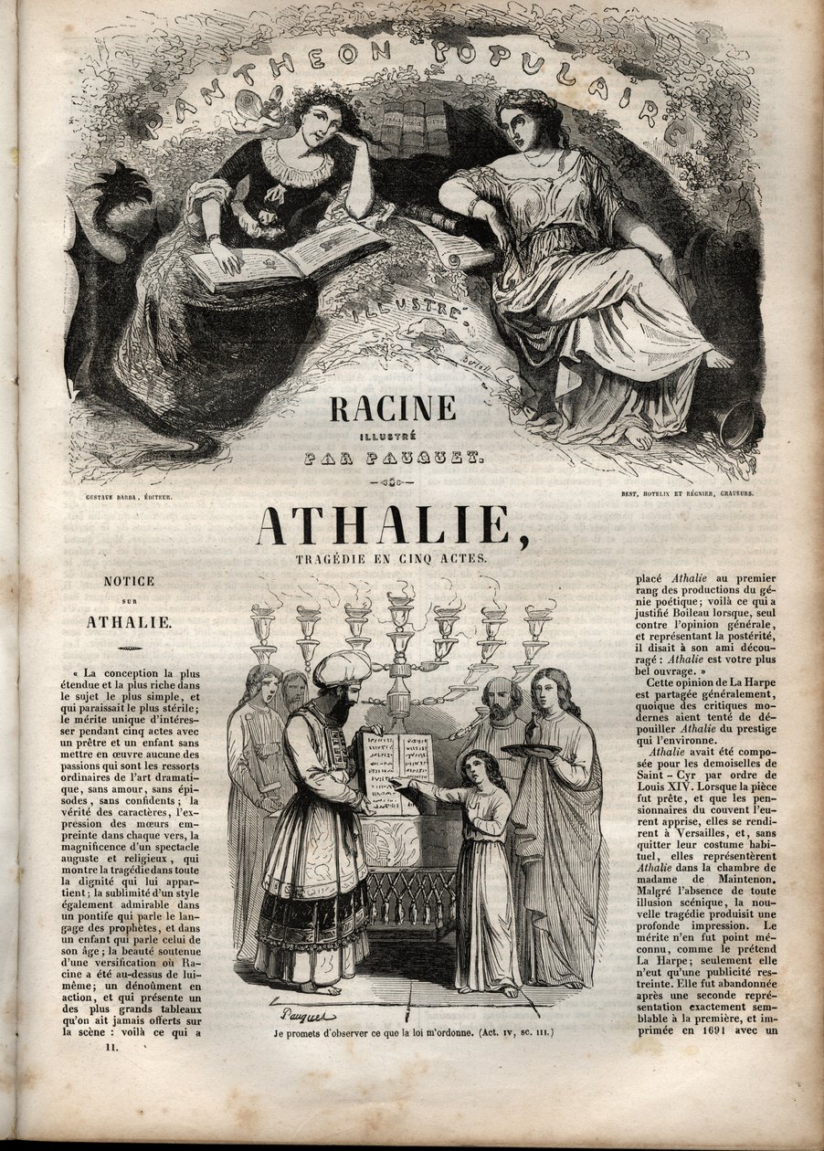 Athalie tragedie by Jean Racine in five acts - engraving in “” Oeuvres de Jean Racine”” illustrated by Pauquet and notice by Emile de La Bedolliere - 1851 av Hippolyte Louis Pauquet