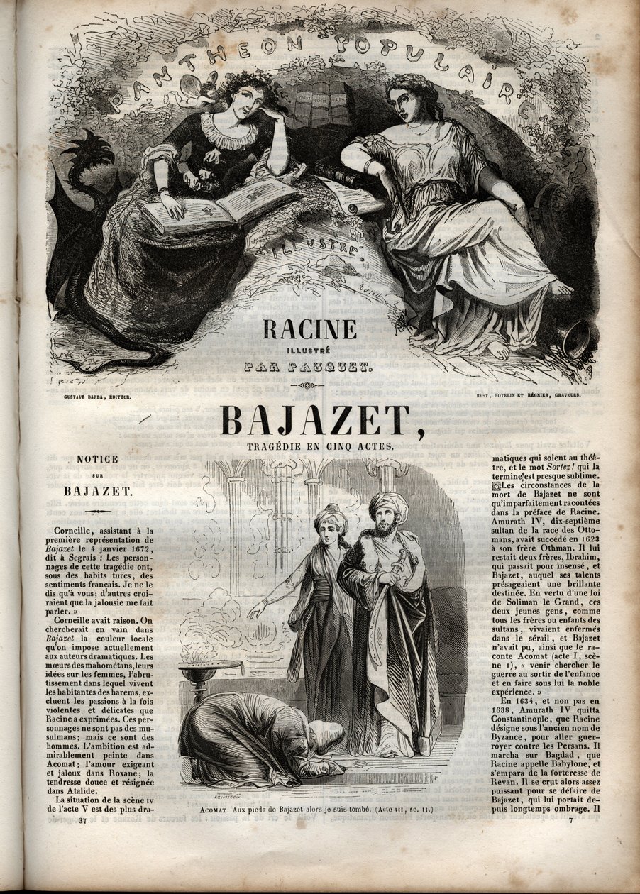 Bajazet tragedie en cinq actes de Jean Racine engraving in “” Oeuvres de Jean Racine”” illustrated by Pauquet and notice by Emile de La Bedolliere - 1851 av Hippolyte Louis Pauquet