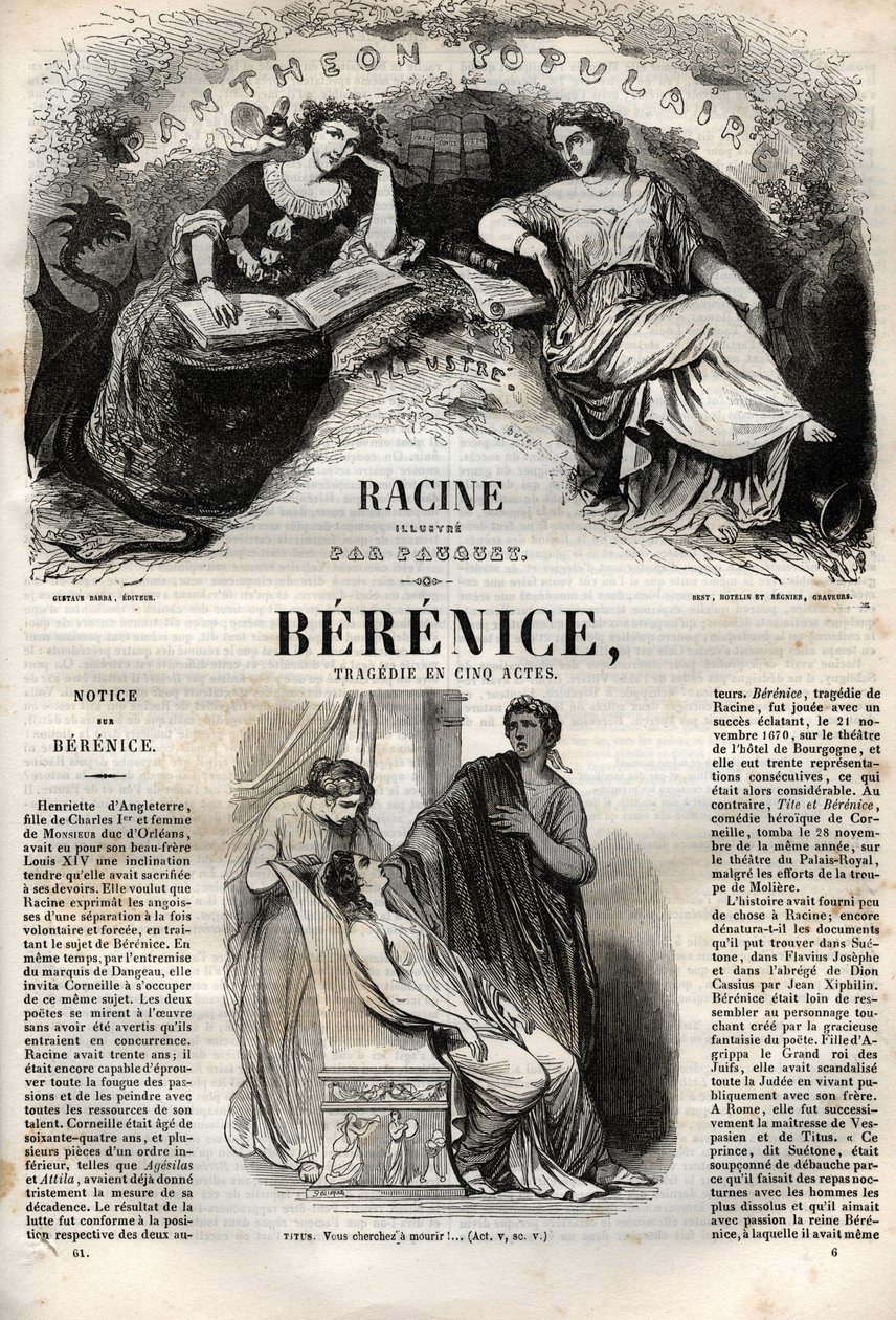 Berenice tragedie i fem akter - gravering i "" Works of Jean Racine"" illustrert av Pauquet og notis av Emile de La Bedolliere - 1851 av Hippolyte Louis Pauquet