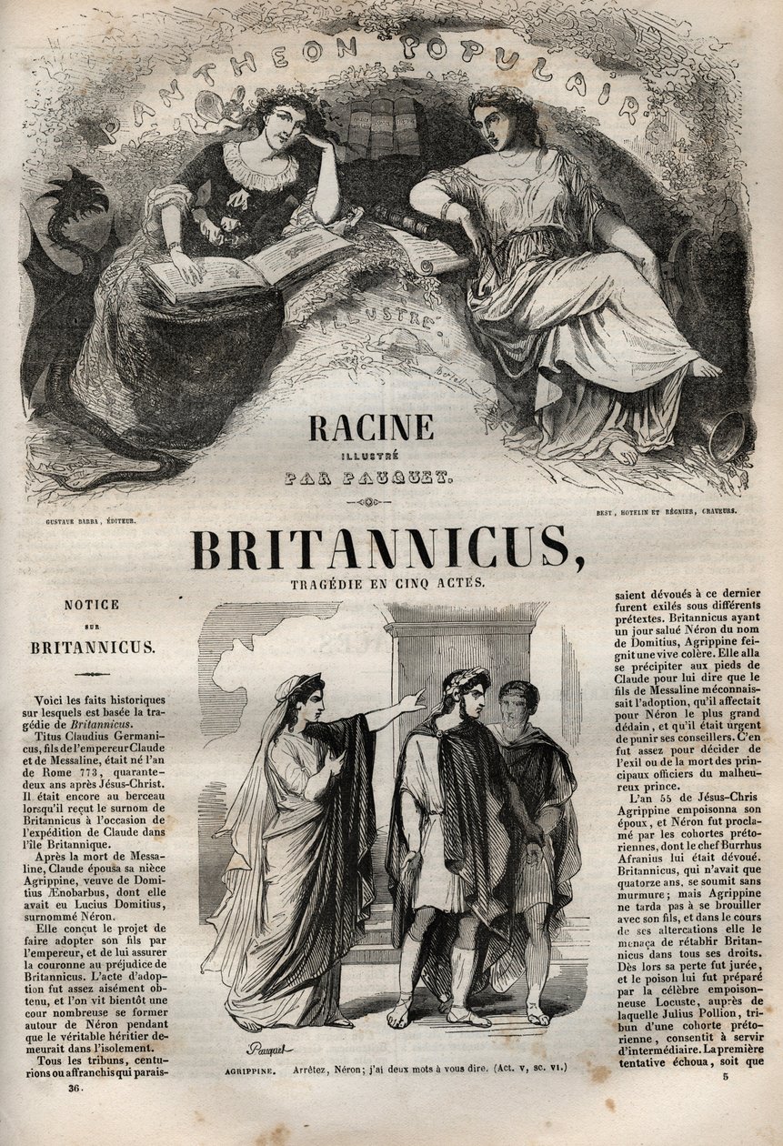 Britannicus tragedie i fem akter - gravering i "" Works of Jean Racine"" illustrert av Pauquet og notis av Emile de La Bedolliere - 1851 av Hippolyte Louis Pauquet
