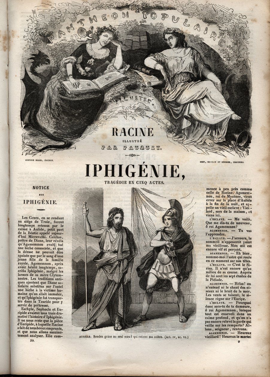 Iphigenie tragedie av Jean Racine - gravering i "" Oeuvres de Jean Racine"" illustrert av Pauquet og notis av Emile de La Bedolliere - 1851 av Hippolyte Louis Pauquet