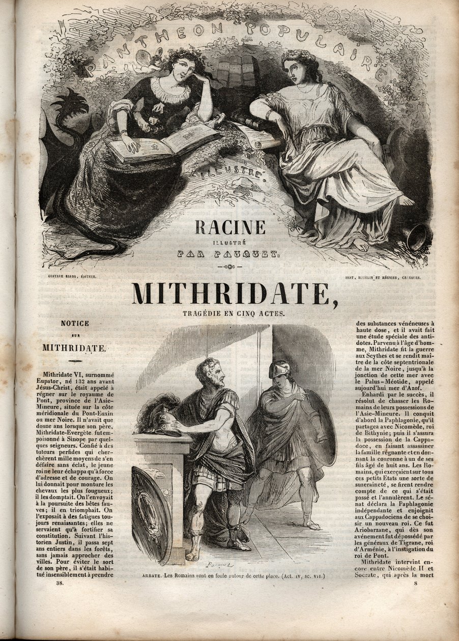 Mithridate-tragedie i fem akter av Jean Racine - gravering i "" Oeuvres de Jean Racine"" illustrert av Pauquet og notis av Emile de La Bedolliere - 1851 av Hippolyte Louis Pauquet
