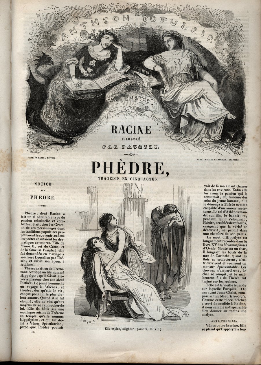 Phedre, by Jean Racine (1639-1699 - engraving in “” Works of Jean Racine”” illustrated by Pauquet and notice by Emile de La Bedolliere - 1851 av Hippolyte Louis Pauquet