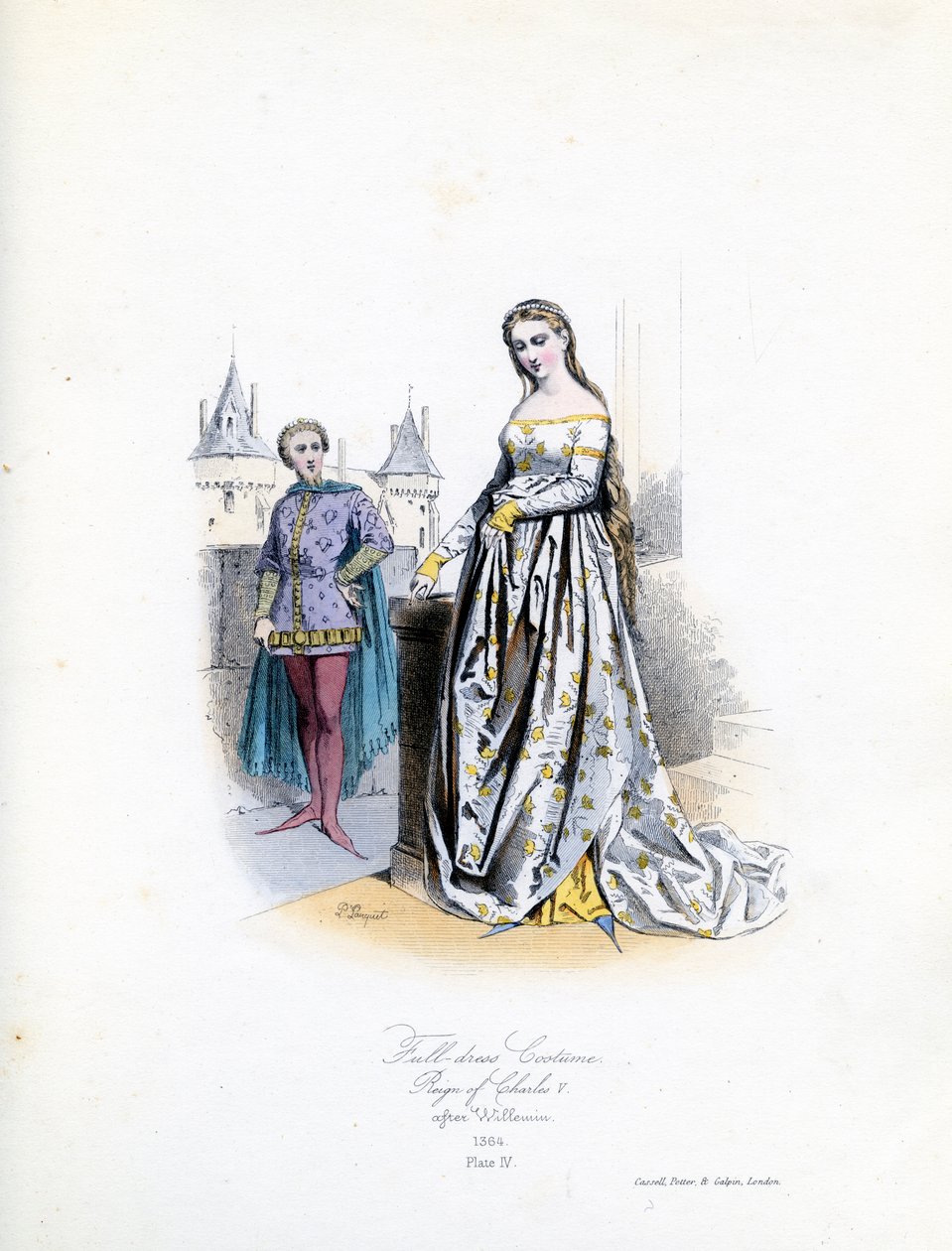 Edel kvinne i full kjole av Hippolyte Louis and Polydore Pauquet
