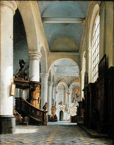 Interiør av St. Denis-kirken, Saint-Omer, 1835 av Hippolyte Victor Valentin Sebron
