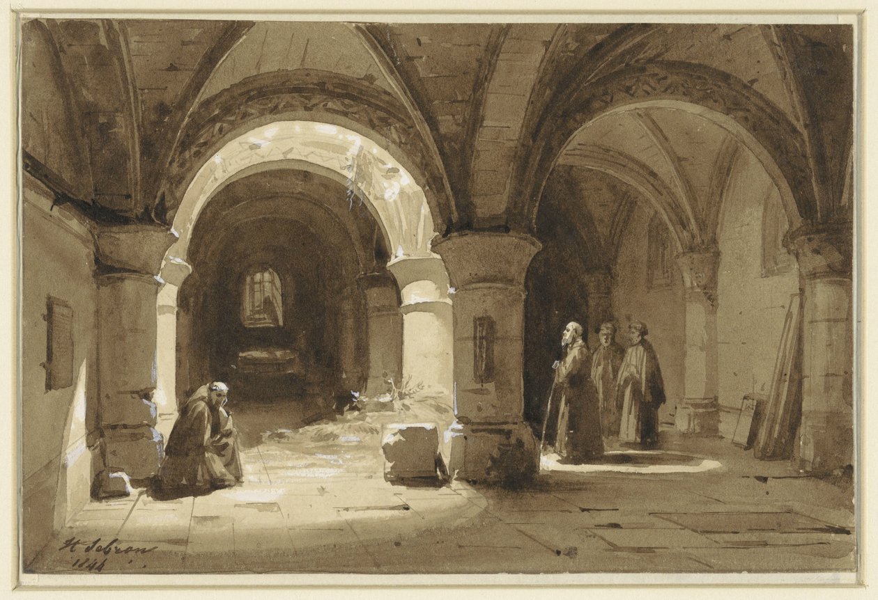 Klosterhvelv med munker av Hippolyte Victor Valentin Sebron