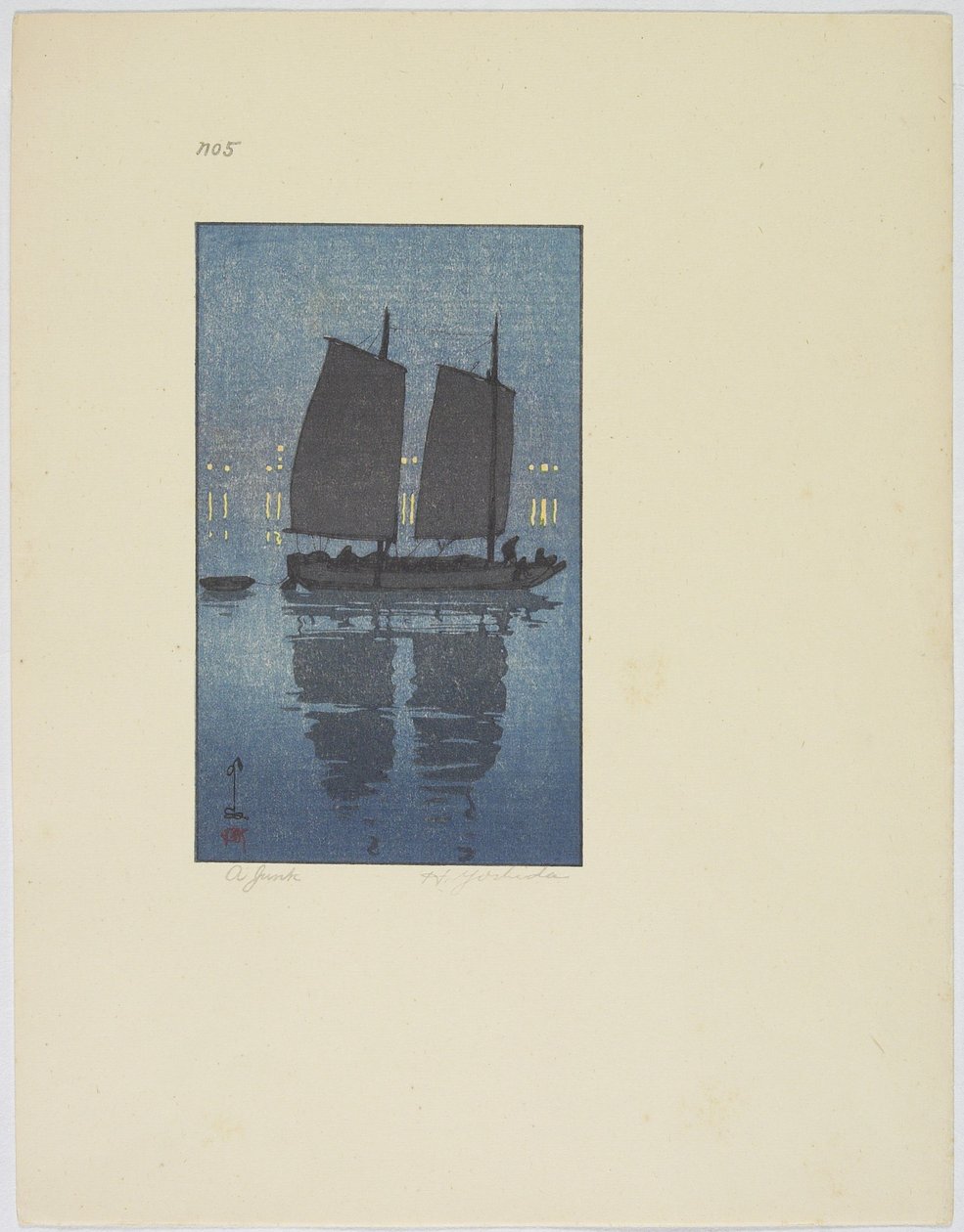 A Junk, Plate nr. 5, slutten av det 19.-midten av det 20. århundre av Hiroshi Yoshida