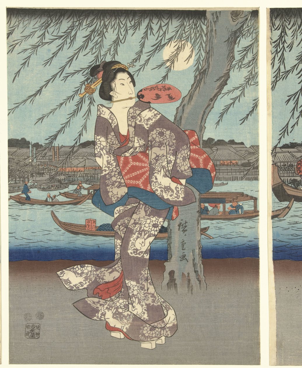 Kjente steder i den østlige hovedstaden: Nyt en kveldsbris ved Ryogoku-broen av Hiroshige (I) , Utagawa