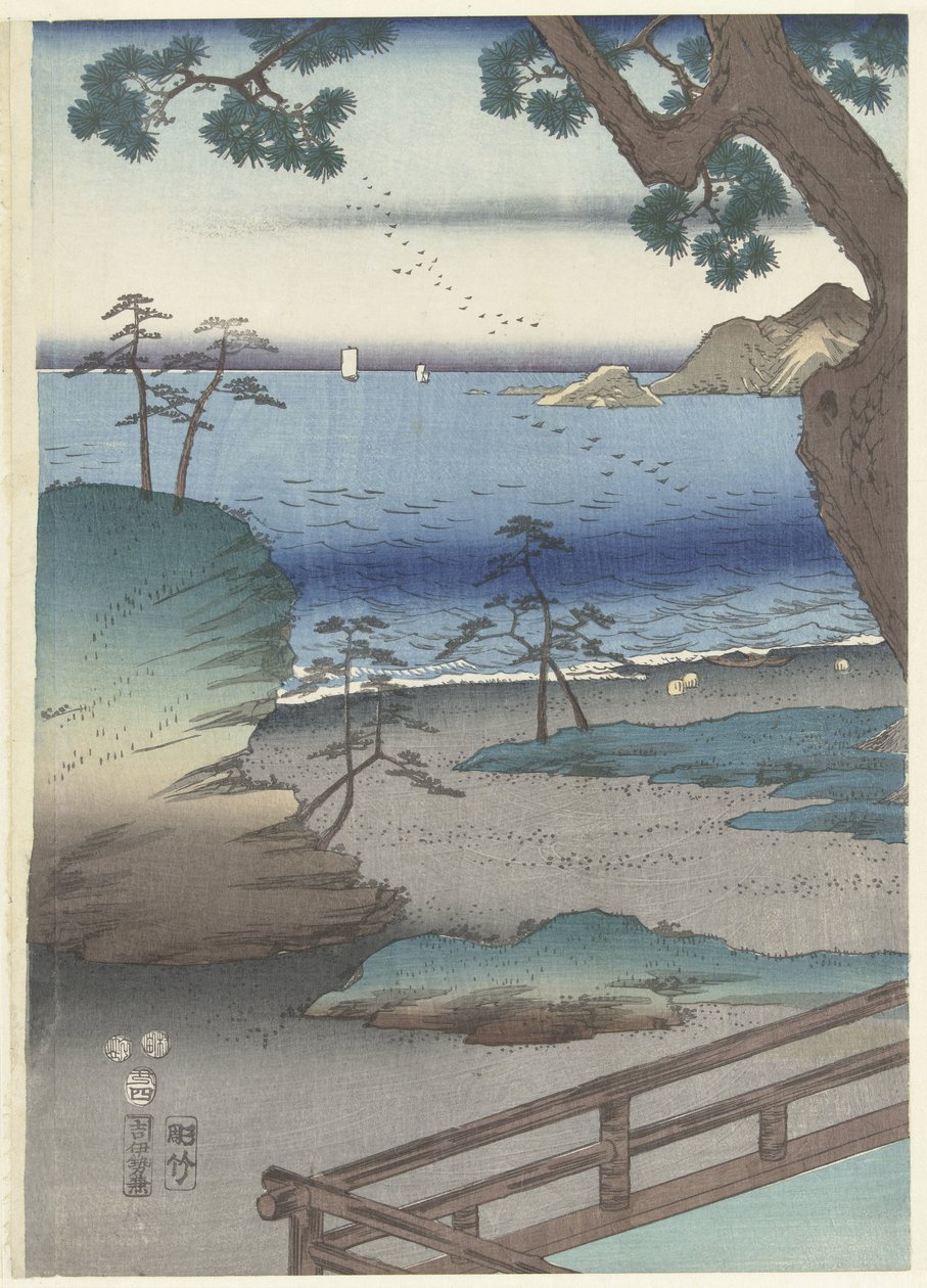 De Egante Prince Genji Tesuma Furyu Genji Suma av Hiroshige (I) , Utagawa