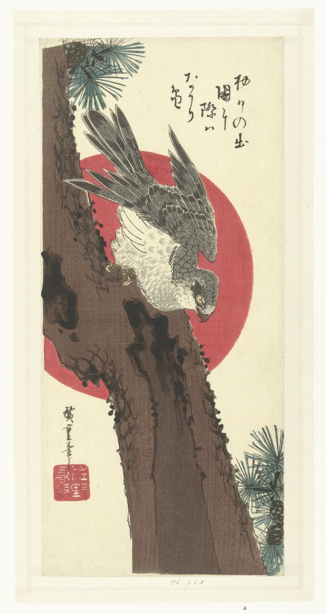 Hauk på furutre av Hiroshige (I) , Utagawa