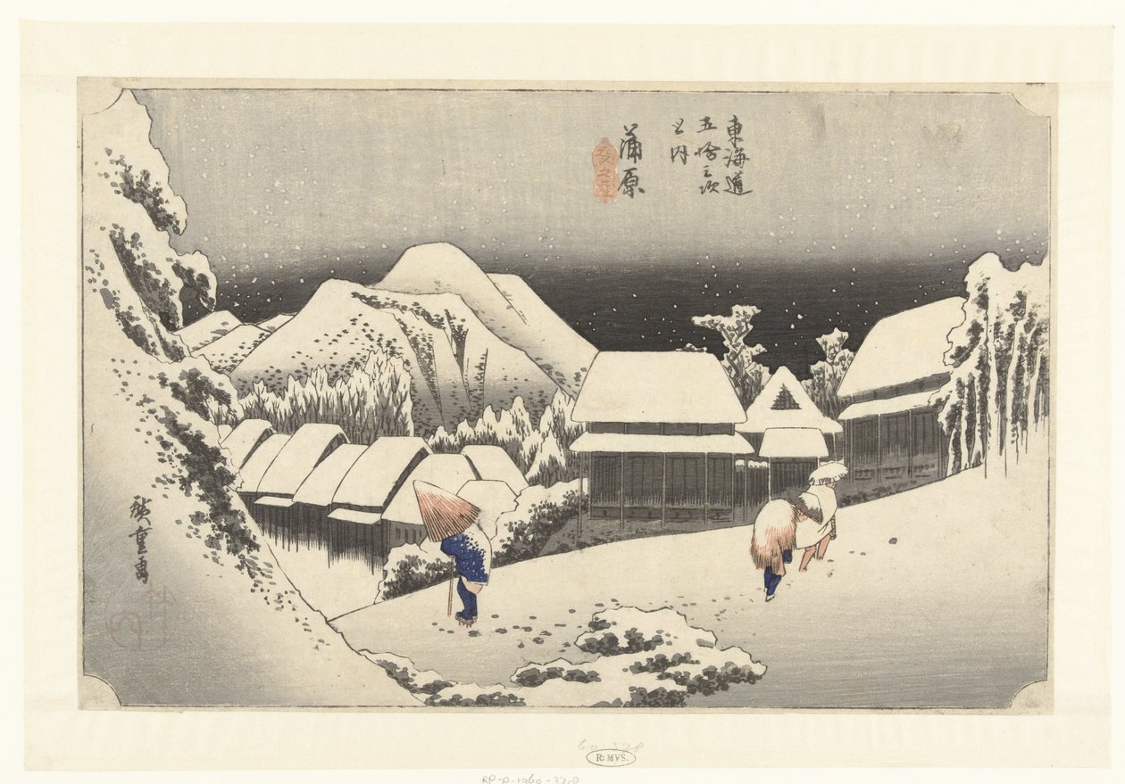 Kambara, Awon ds Hey w Kanbara, Yoru no Yuki 53 s tokaido gojusan neste hus av Hiroshige (I) , Utagawa