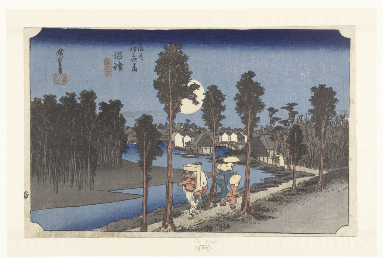 Numazu in de avondschemering Numazu tasogare no zu (tittel på objekt) De 53 stasjonene van de Tokaido (serietittel) Tokaido gojusan tsugi no uchi (serietittel på objekt) av Hiroshige (I) , Utagawa