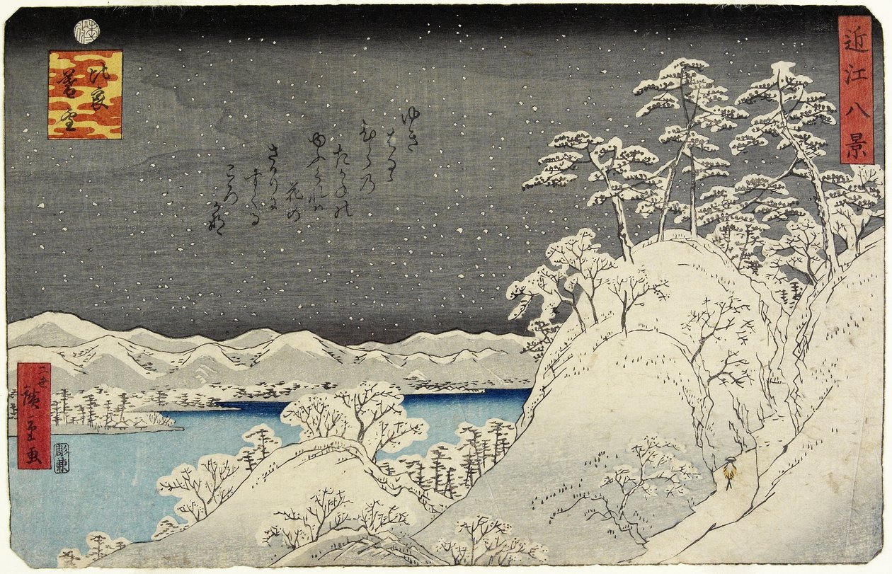 Kveldssnø på Mount Hira, januar 1859 av Hiroshige II