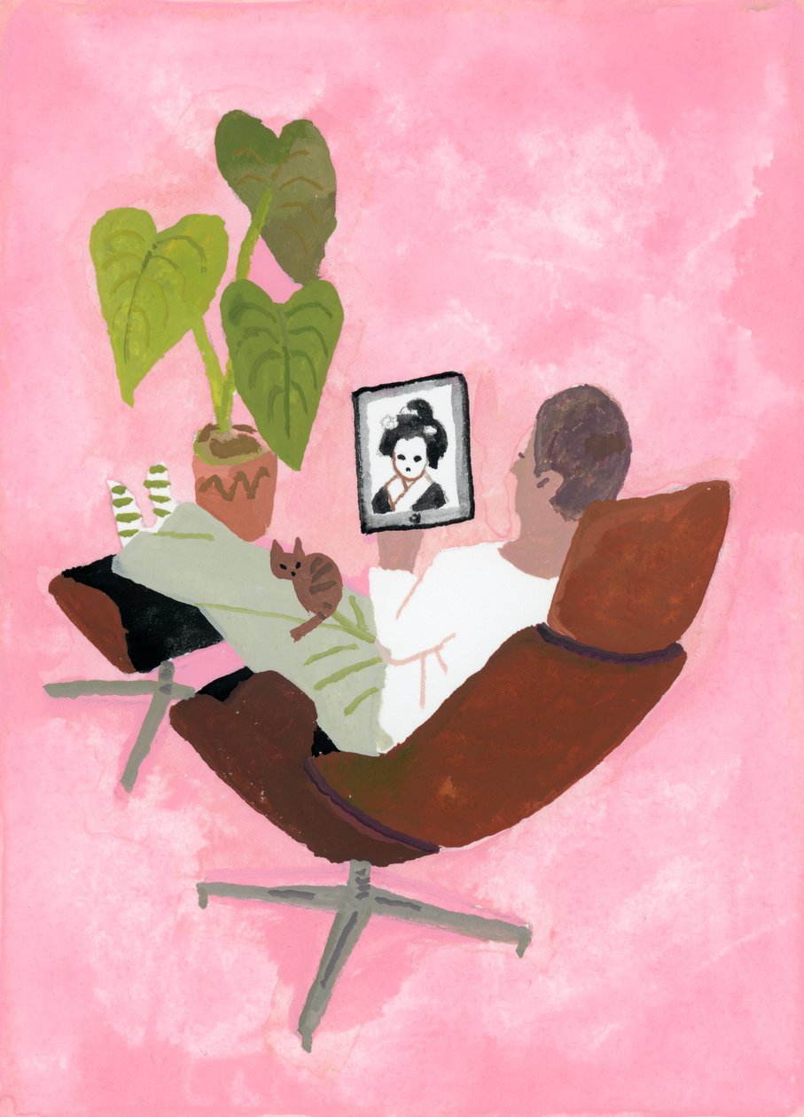 En mann ser på geisha-jenta på iPad, 2017， av Hiroyuki Izutsu