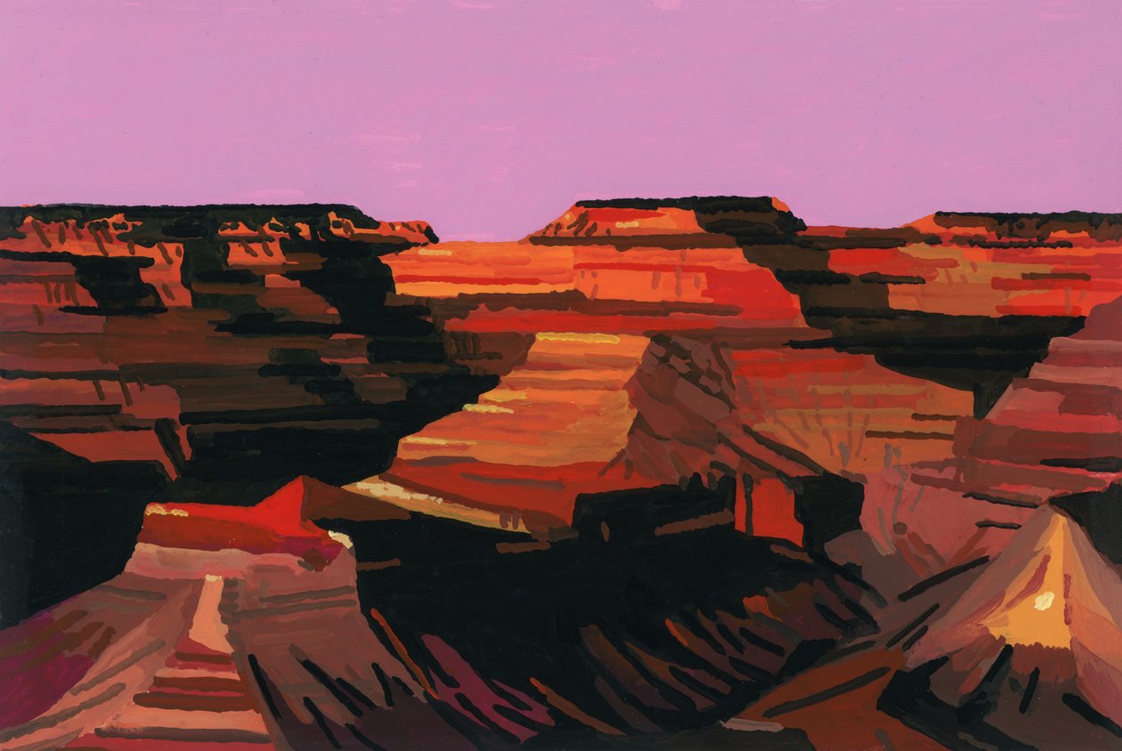 Dalen blir rød ved solnedgang, 2015 (Gouche på papir) av Hiroyuki Izutsu