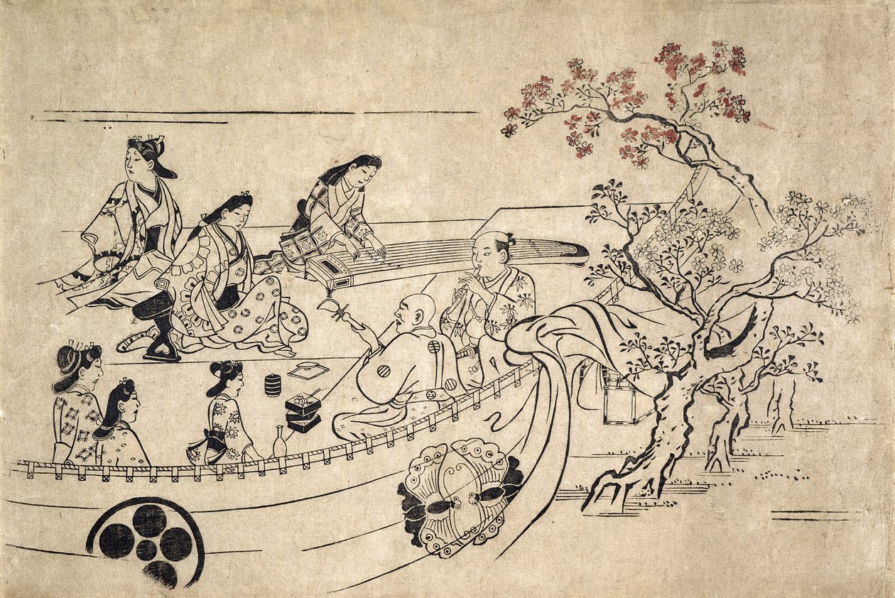 Music Under the Cherry Tree at Ueno, ca. 1680 (treblokktrykk) av Hishikawa Moronobu