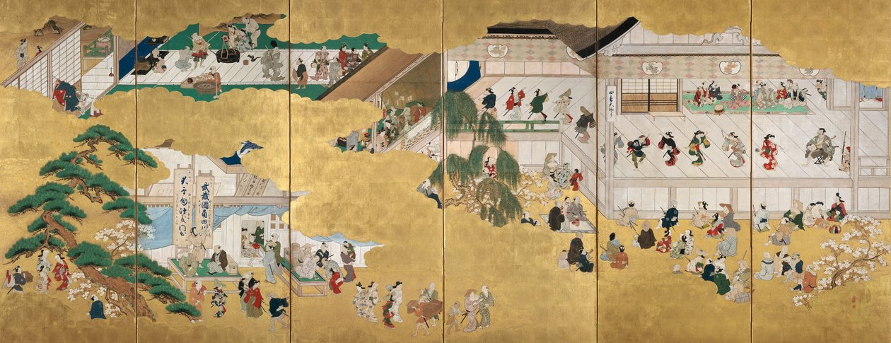 Scener fra Nakamura Kabuki Theatre av Hishikawa Moronobu