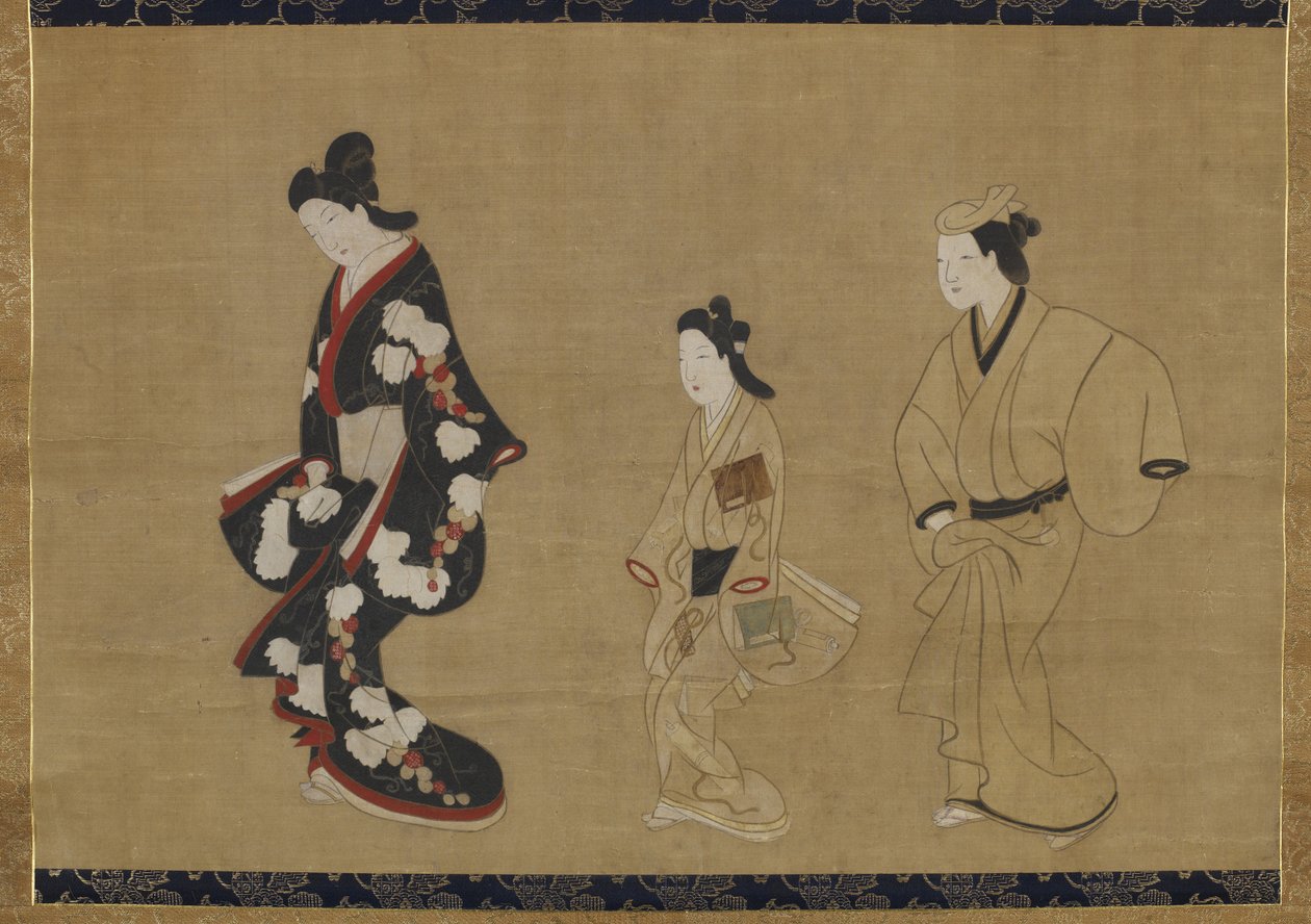 Prostituert, Kamuro og Wakashu, ca. 1695 (blekk og farge på silke) av Moronobu Hishikawa