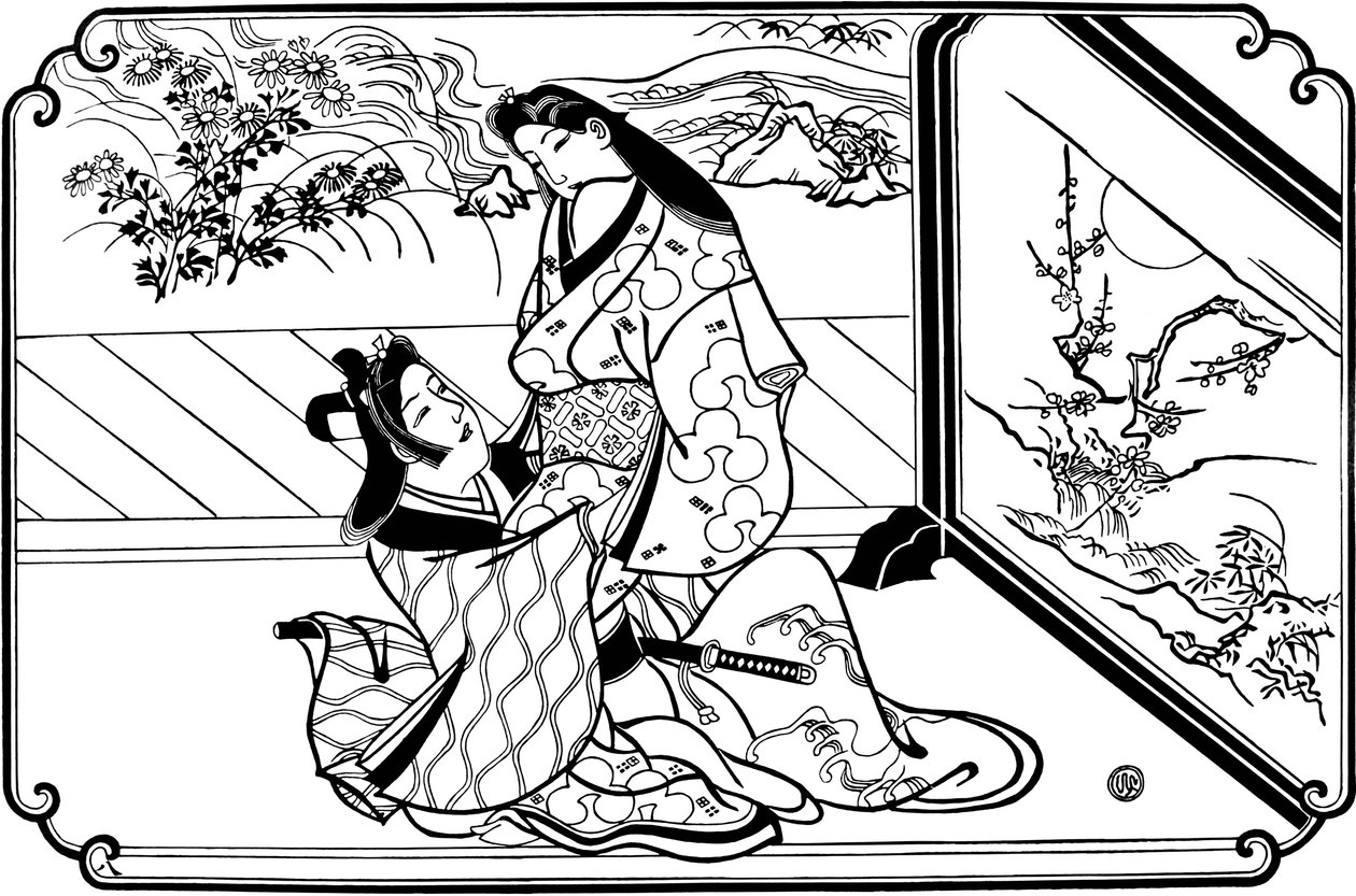 Bak skjermen, 1680-tallet. av Hishikawa Moronobu