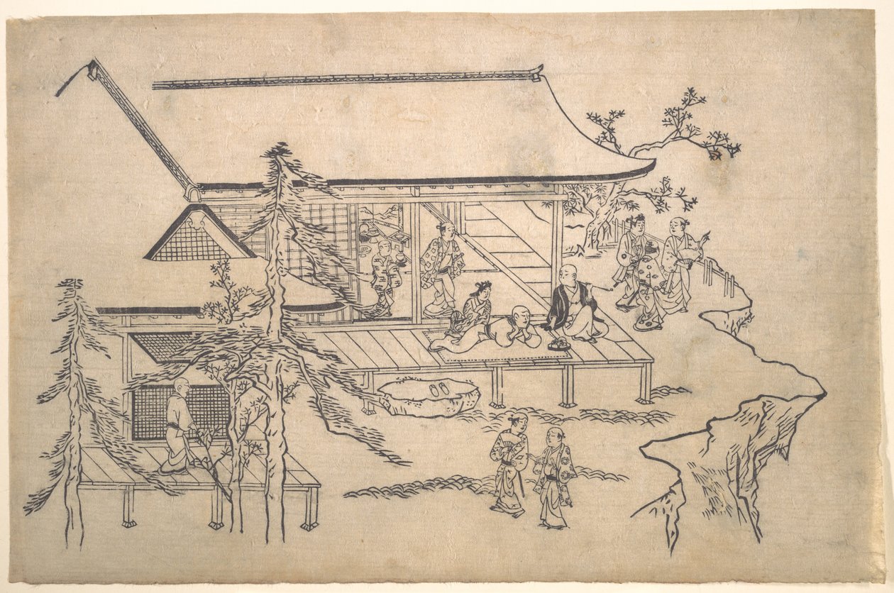 Scene med blomsterbeskuelse av Hishikawa Moronobu