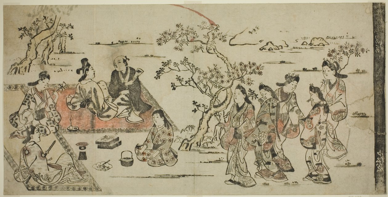 Blomstervisning av Hishikawa Moronobu