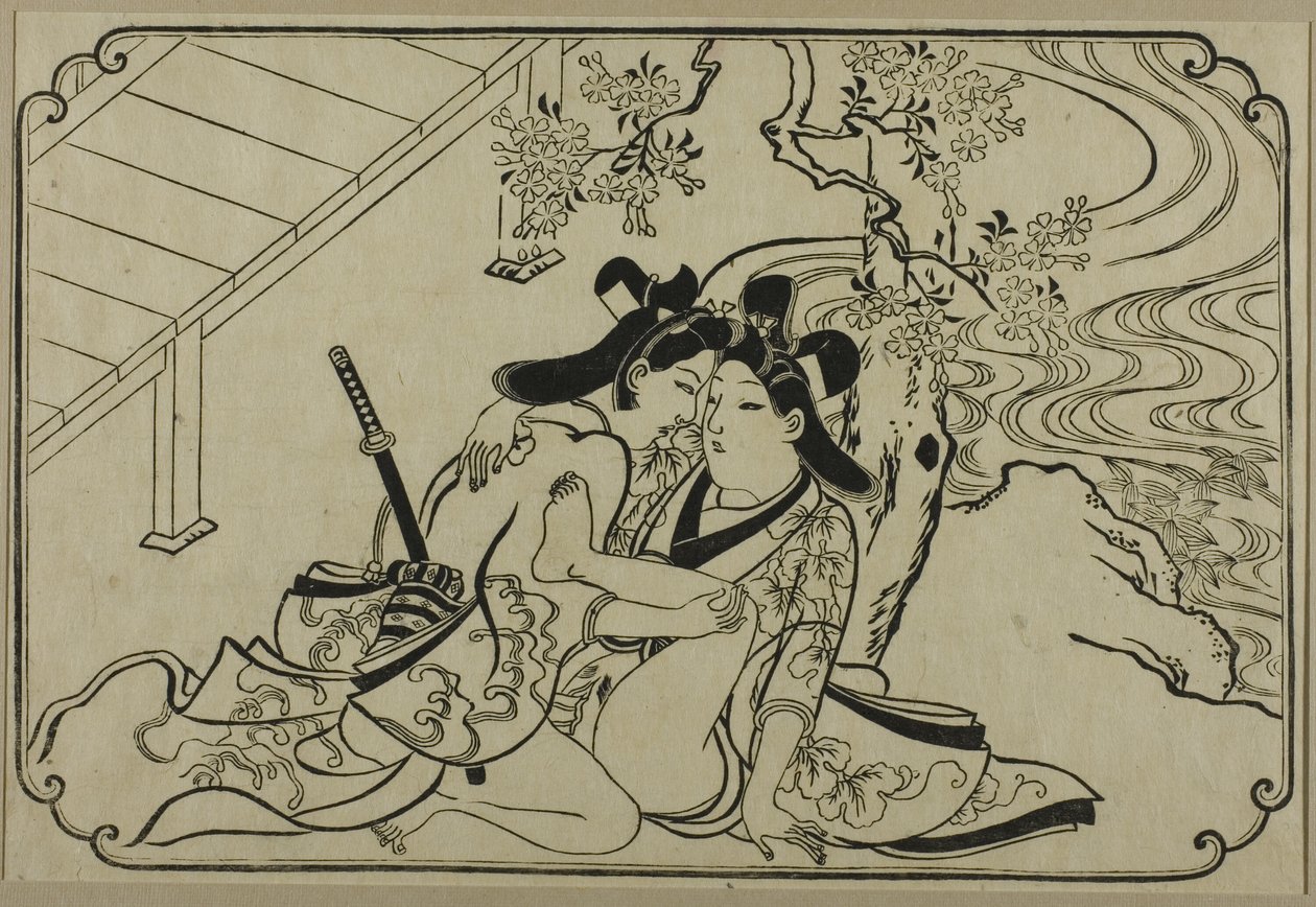 Lovers in the Garden, fra en serie uten tittel med erotiske trykk av Hishikawa Moronobu