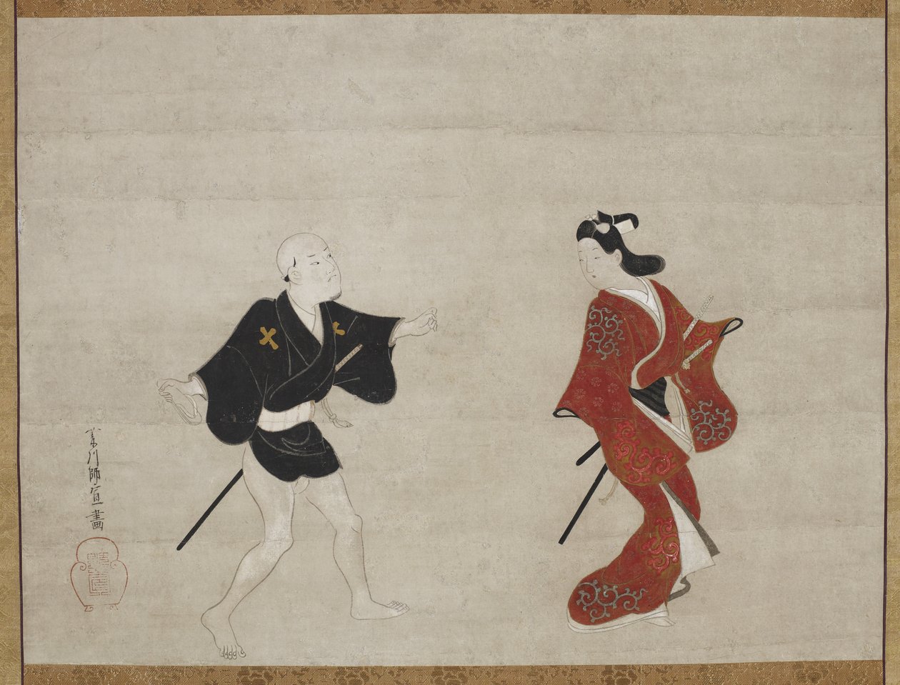 Nikuhitsu ukiyo-e: Young Samurai and a Manservant as Mitate of Huanshigong og Zhang Lian, ca. 1690 av Hishikawa Moronobu