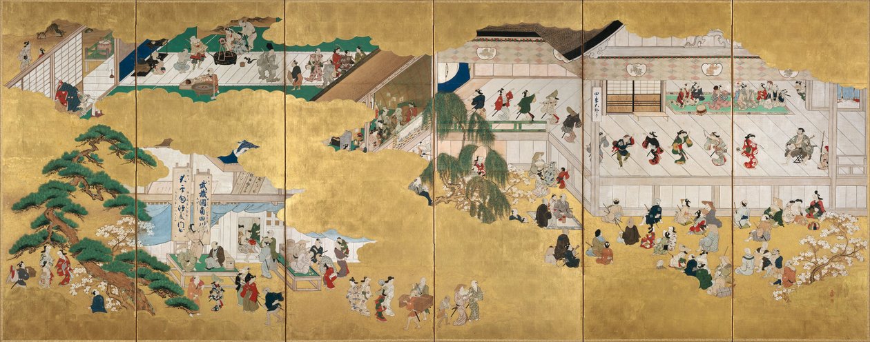 Scener fra Nakamura Kabuki-teateret av Hishikawa Moronobu