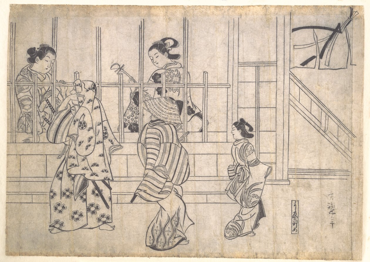 Gatescene i Yoshiwara av Hishikawa Moronobu